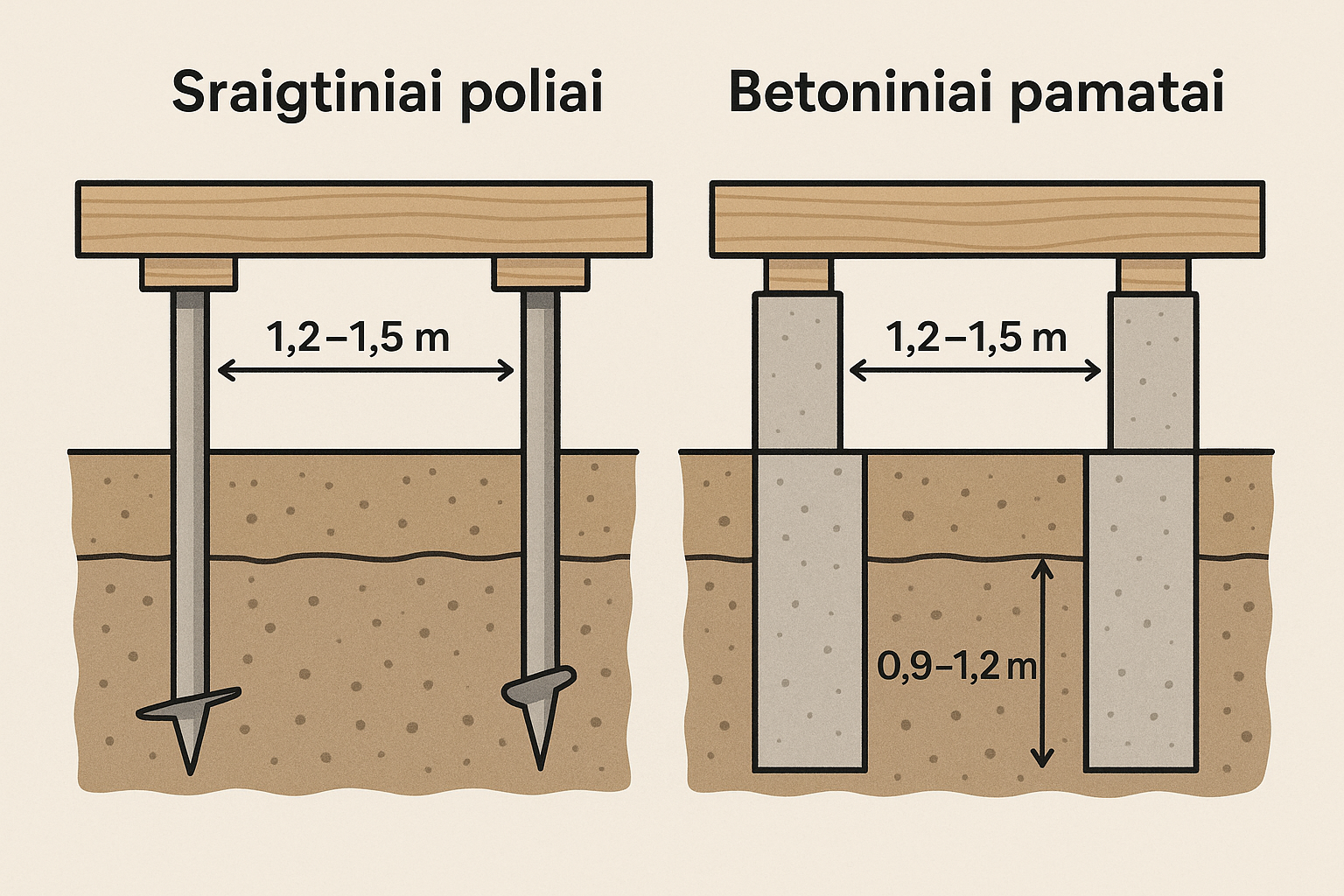 Terasos pamatų tipai