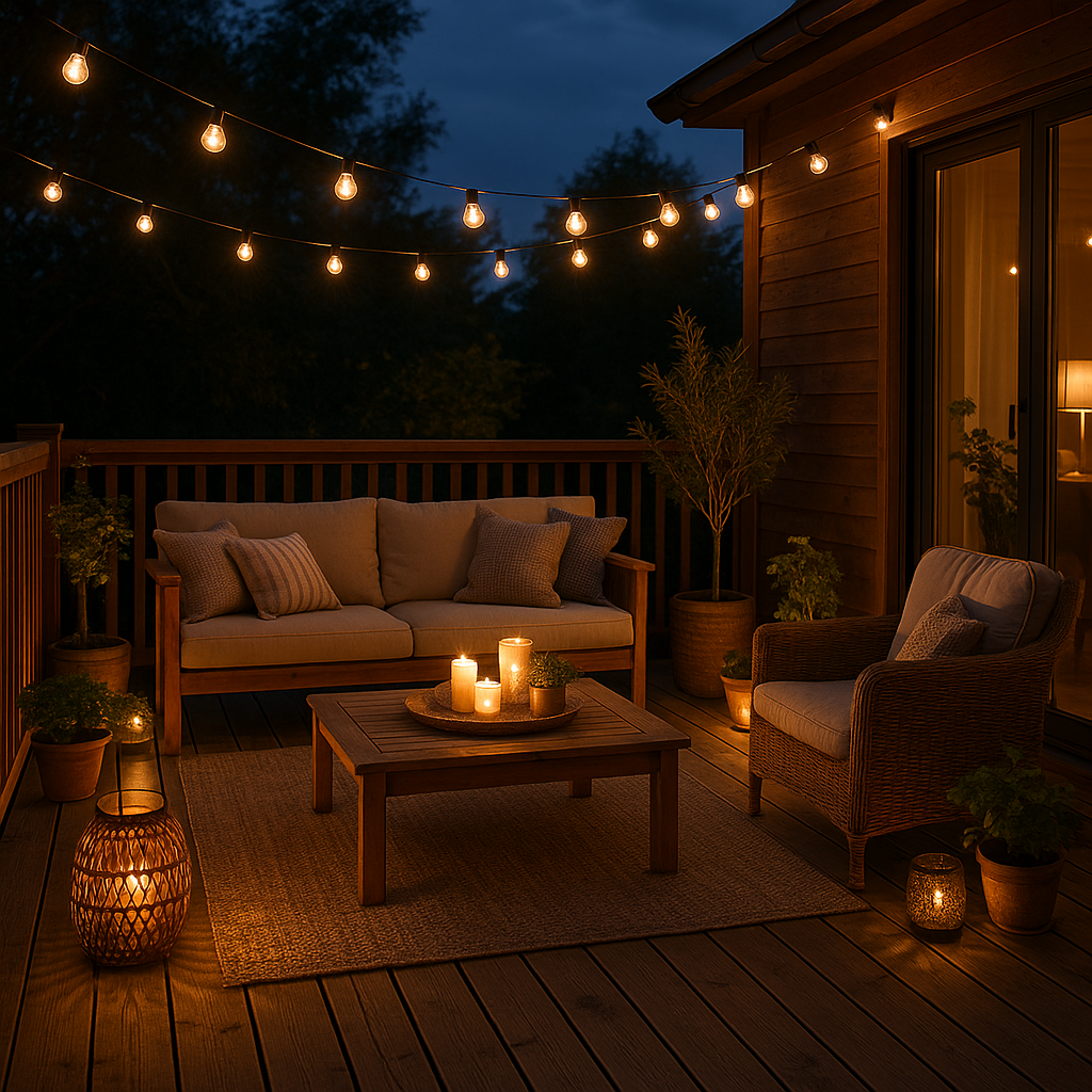 Dekoruota terasa su apšvietimu