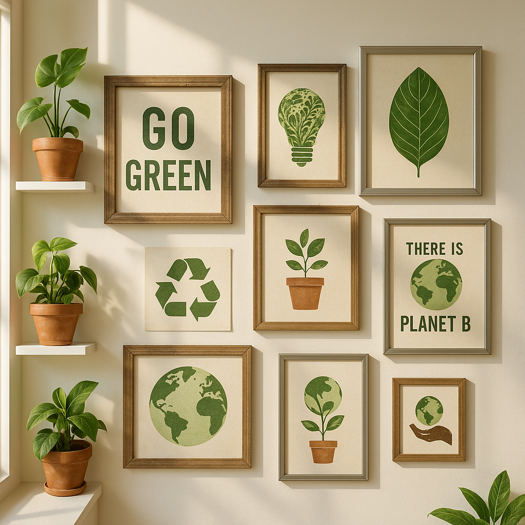 Cozy home corner with green plants and minimalist sustainable decor