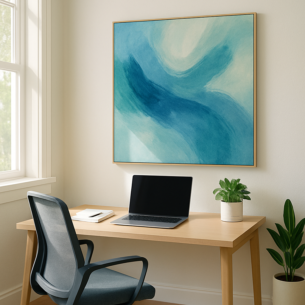 Modern artwork enhancing creative productivity in a home office