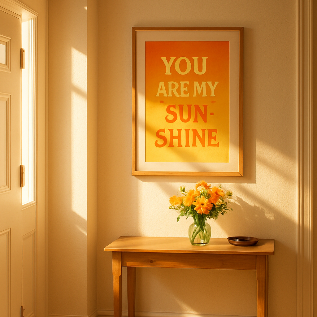 Home office with an uplifting quote poster adding positive energy
