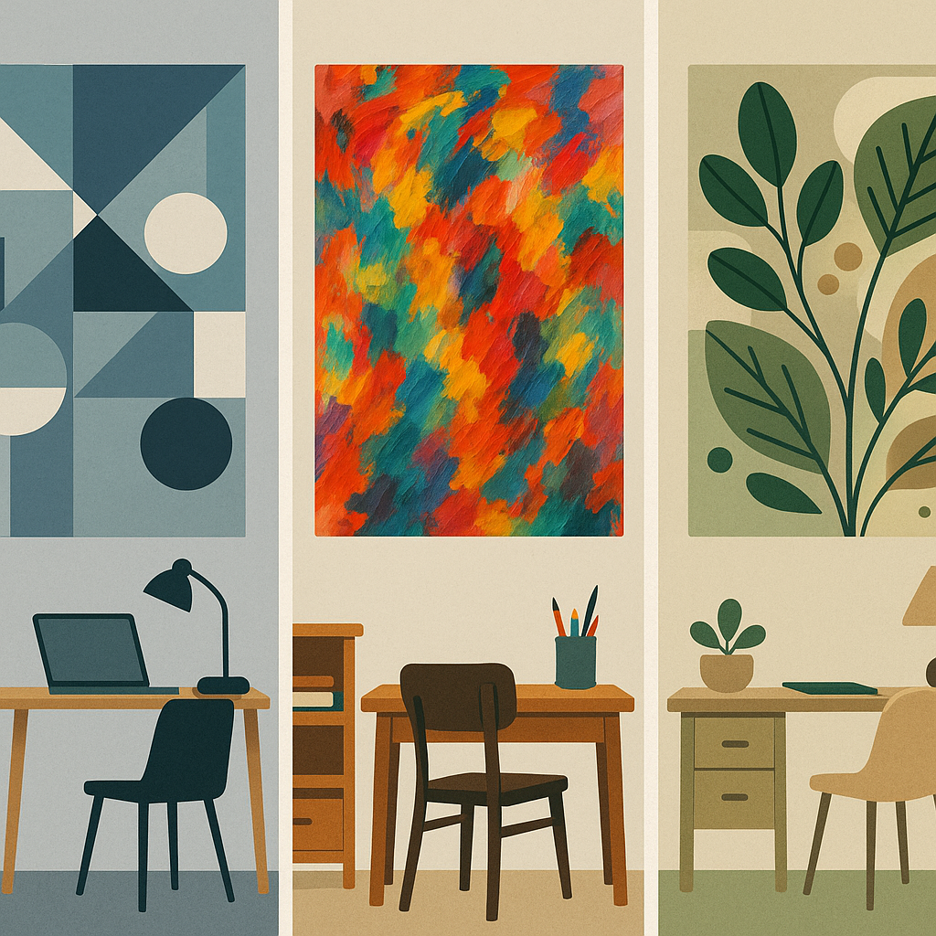 Colorful painting that motivates creativity in a home office setting
