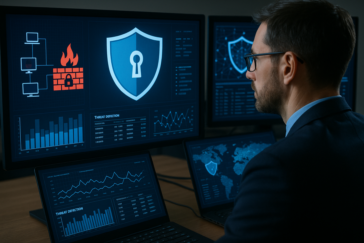 Kibernetinio saugumo specialistas stebi saugumo duomenis