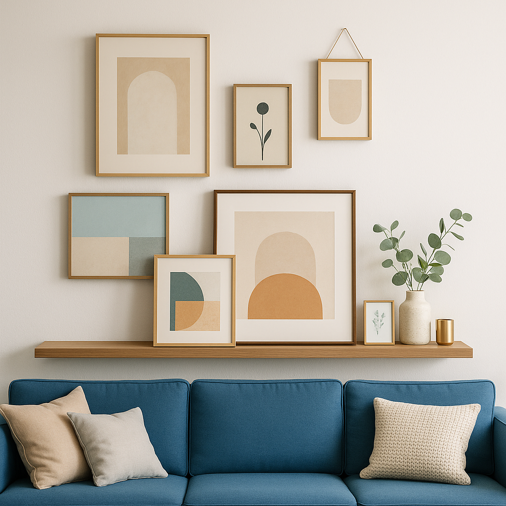 Modern sofa wall art arrangement