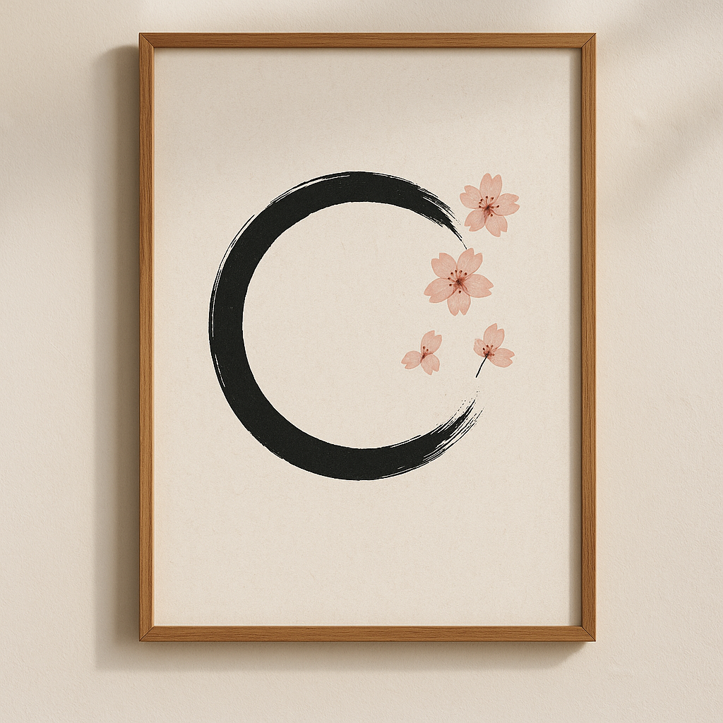 Japanese design poster with minimalist brushstroke art
