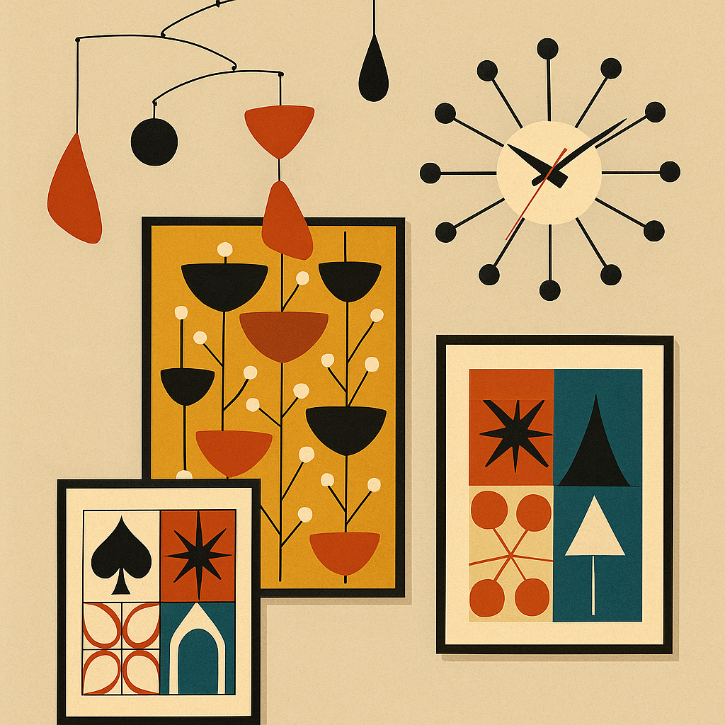Abstract geometric mid century modern art print with bold colors