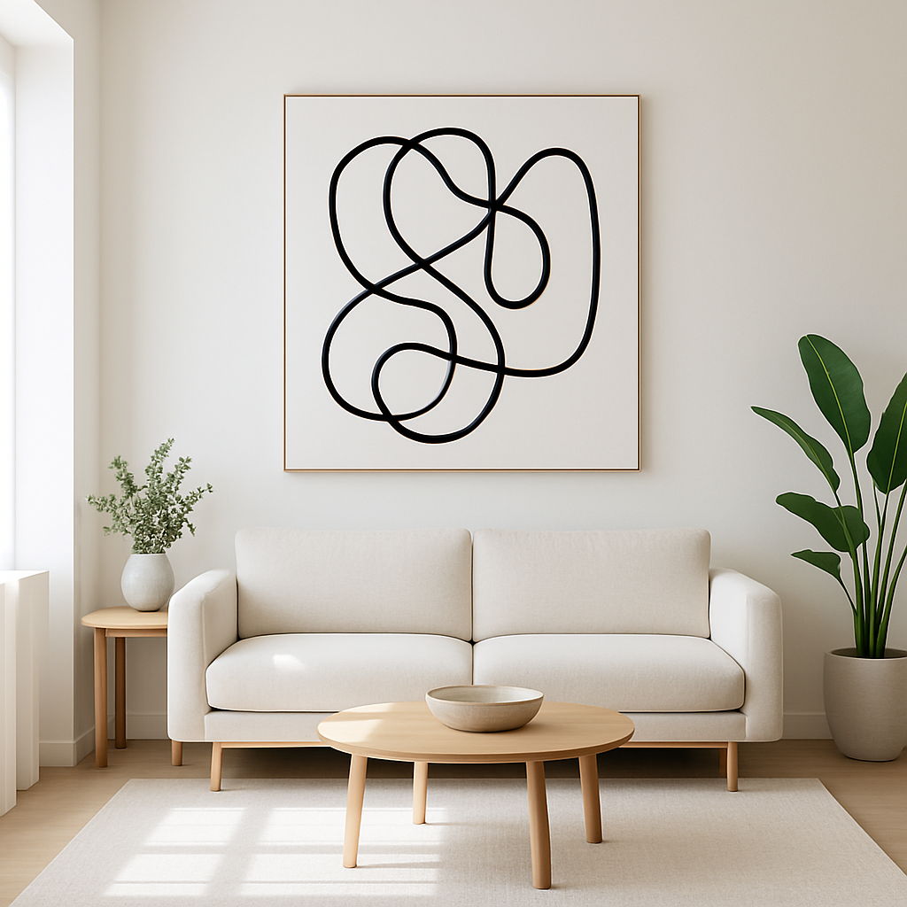 Line art wall decor creating minimalist gallery display