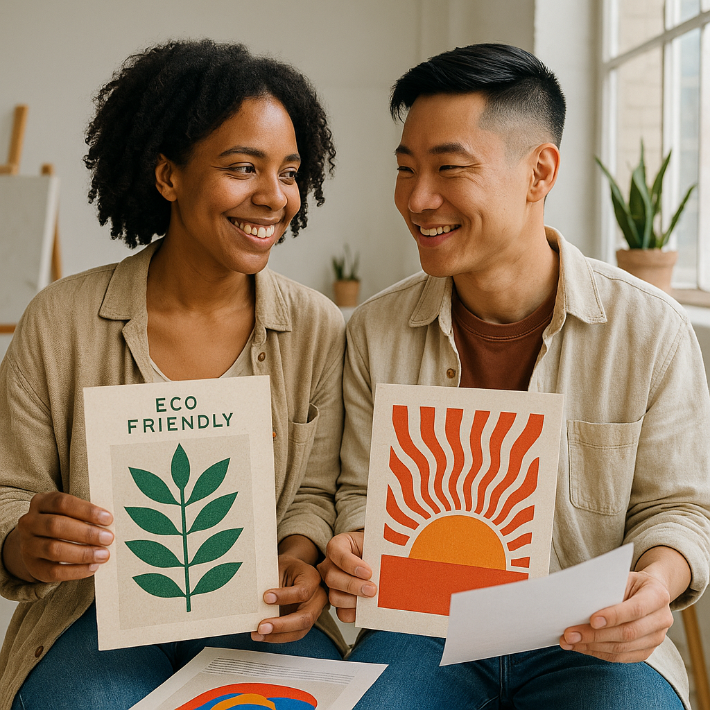 Artist preparing sustainable wall art using environmentally safe inks