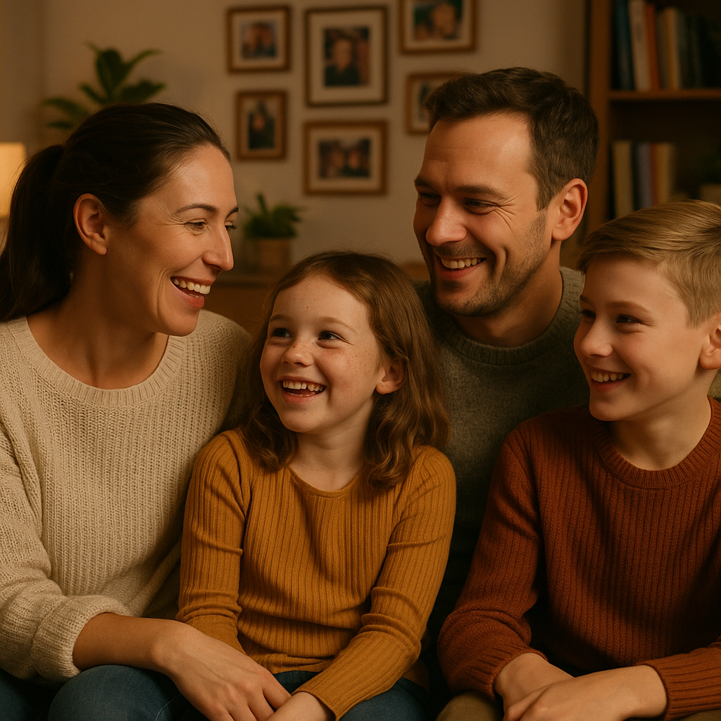 Šeima leidžia laiką kartu svetainėje