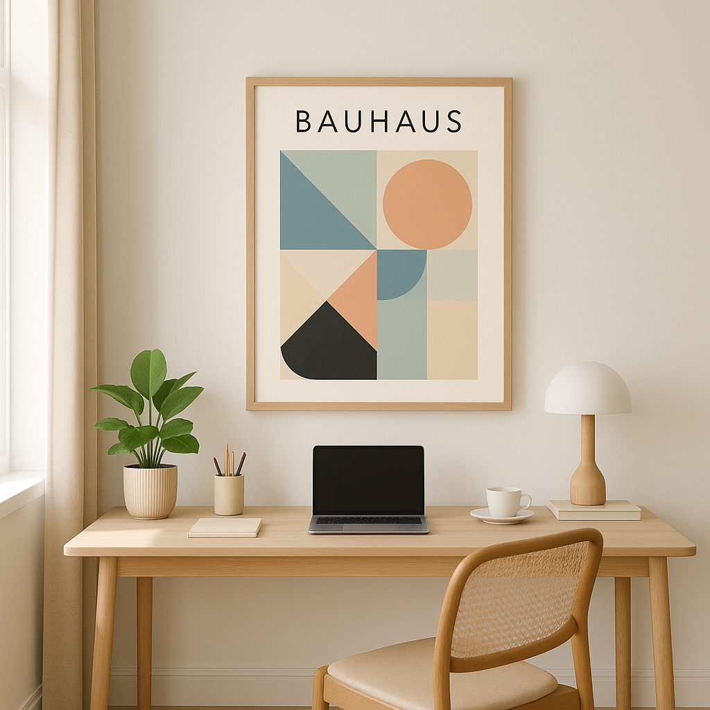 Gallery wall presentation with various vintage Bauhaus art posters