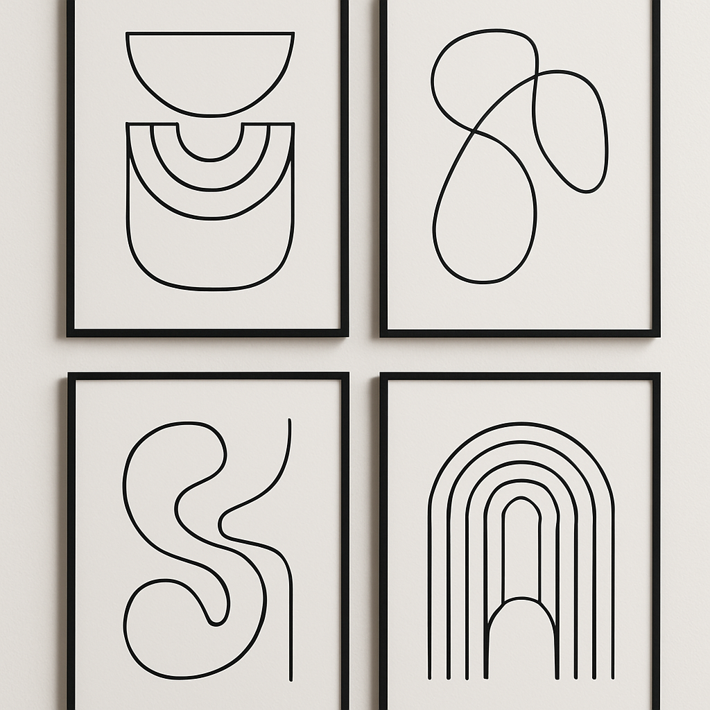 Simple line art wall decor above modern sofa