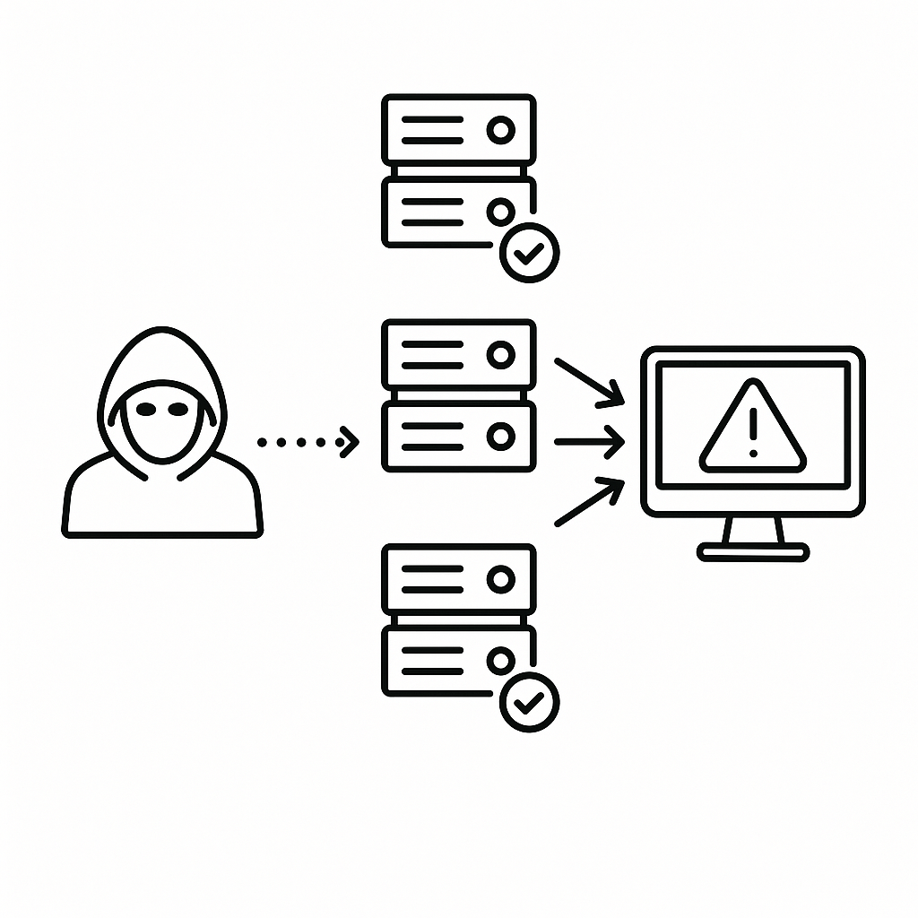 DDoS stiprinimo atakos schema