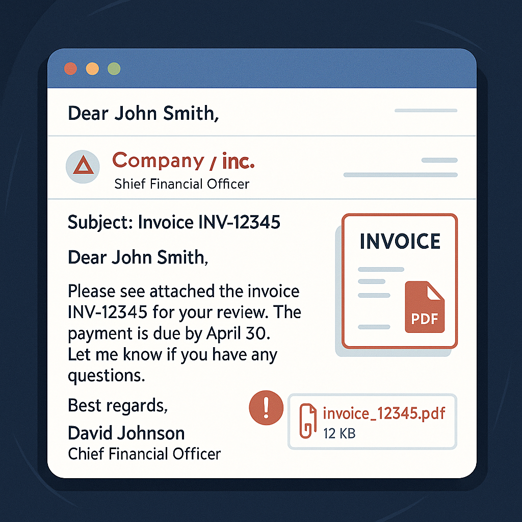 Pavyzdys apgaulingo elektroninio laiško, nukreipto į vadovus